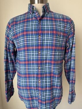 Vineyard Vines Shirt Mens Small Blue Plaid Flannel Slim Fit Tucker Button Down